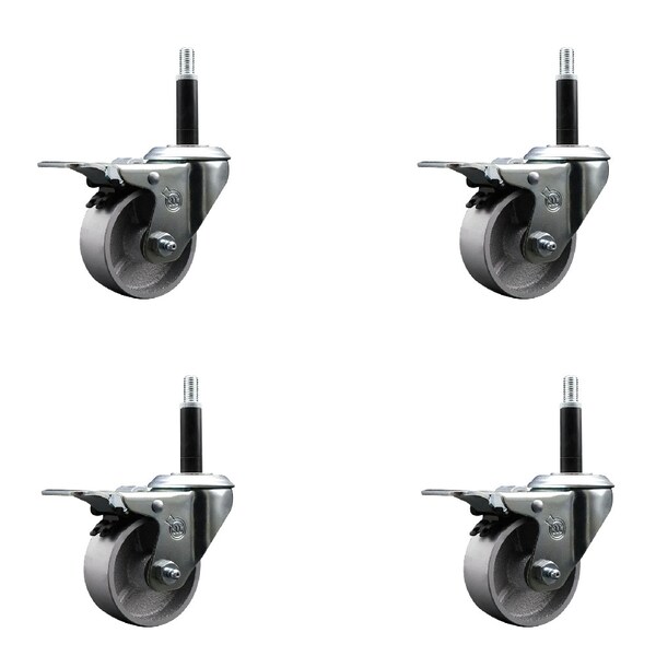 Service Caster 3'' Semi Steel Swivel 3/4'' Expanding Stem Caster Set Total Lock Brake, 4PK SCC-EXTTL20S314-SSS-34-4 - main